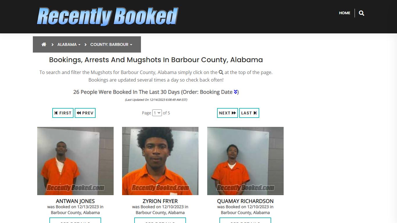 Bookings, Arrests and Mugshots in Barbour County, Alabama - Recently Booked